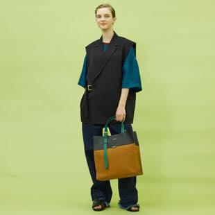 [クルニ]Belt Handle Leather ＆ Canvas Combination Tote Bag(トート)