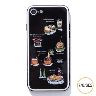 [ブルーホワイト]Local food Black ガラスケース for iPhone 8/7/SE2