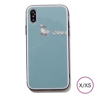 [ブルーホワイト]Duck ガラスケース for iPhone X/XS