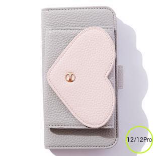 [アイフォリア ]Bookcase With Heart Pocket - Grey for iPhone 12/12Pro