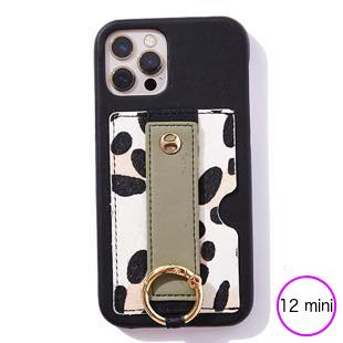 [アイフォリア ]Vegan Leather Case With Holding Strap + Pocket + Ring - Black/ Leo for iPhone 12mini