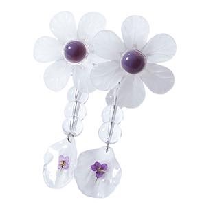 [ミンミメイド]purple×clear flower イヤリング