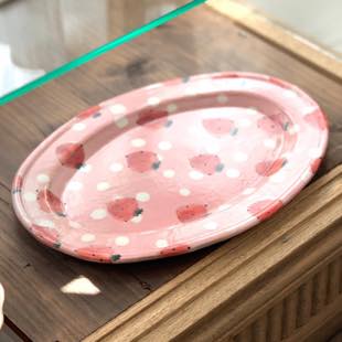 [ファッジ×ヤマグチアサコ]【コラボ】ピンク粉引きイチゴのオーバルリム皿２